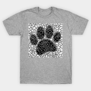 Mosaic Art Dog Paw Print In Black And White T-Shirt